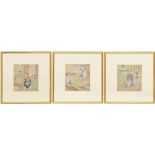 Chinese School - three 19th century figural watercolours on silk, copies of illustrations from the