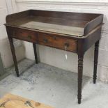 Early Victorian mahogany washstand, the gallery back over two frieze drawers upon turned supports,