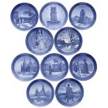 Royal Copenhagen - ten Christmas plates, 1948 'Nodebo Church at Christmas Time' to 1957 'The Good