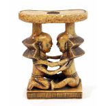 Carved soapstone 'Luba' type head rest, a copy of a Congolese Luba head rest by 'Master of the
