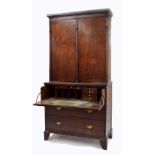 19th century mahogany secretáire bookcase, the moulded cornice over two long cupboard doors