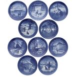 Royal Copenhagen - ten Christmas plates, 1968 'The Last Umiak' to 1977 'Immervad Bridge' (10)