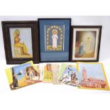 Collection of figural watercolour works on paper including religious scenes, Egyptian Pharoah