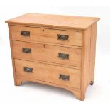 Satin walnut chest of drawers, the plain top over three graduated long drawers, raised on bracket