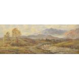 W* Murray (19th century British School) - Upland river landscape, with figure and his flock of sheep