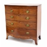 Regency mahogany bowfront chest of drawers, the reeded edged top over a plain frieze inlaid with