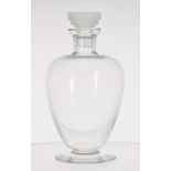 René Lalique glass decanter and stopper, of inverted baluster form upon a wide circular base, the