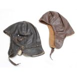 Two vintage leather flying hats (2)