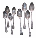 Four George III silver teaspoons, the engraved handles initialled MH, maker Thomas Dicks, London