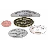 Railwayana - reproduction cast metal GWR plaque, 17" wide; together with four wooden railway plaques