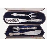 Pair of Victorian engraved silver fish servers, maker Martin, Hall & Co. Sheffield, 1855, 7oz t;