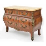 French Louis XV style kingwood bombé commode, with veined marble top, rococo stylised gilt metal