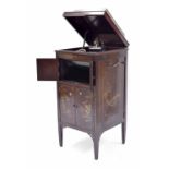 Vintage chinoiserie decorated cabinet gramophone, painted with garden scenes, bearing Brown & Son of