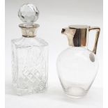 Square moulded glass decanter and stopper, with silver collar, hallmarked P H Vogel & Co.,