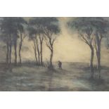 Gunner F. J. Mears (1890-1929) - Solitary figure in a darkened landscape, signed, watercolour, 5.25"
