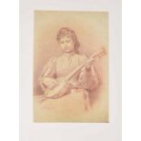 George Hodgson (1847-1921) - A lady playing a banjo, conte drawing, signed, 20.5" x 13.5", card