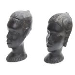 West African, Benin - pair of carved ebony bust figures, each with slightly differing coiffure, 7"