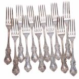Ten Lincoln & Foss Sterling forks, with scrolling patterned, engraved presentation monograms to