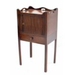 19th century mahogany bedside table, the gallery top over a tambour compartment and single drawer