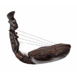 Early 20th century Congolese Mangetu tribal anthropomorphic harp/Kundi, the carved figural neck