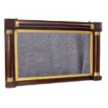 Victorian rosewood and gilt overmantel mirror, with plain cylindrical pilasters and inset with a