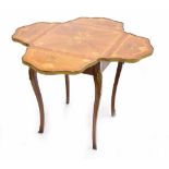 Attractive French rosewood and kingwood floral marquetry drop-flap centre table, the square shaped