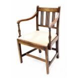 19th century mahogany elbow chair, with horizontal splats over a drop-in seat and upon square