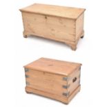 Pine blanket chest, 41.5" wide, 18.5" deep, 22" high, raised on shaped bracket feet; together with a
