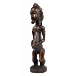 Ivory Coast tribal carved figure of Baule Blolo Bian (Spirit Husband), 26" high (historic repaired