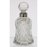 Late 19th century cut glass bell decanter and stopper, with hallmarked silver collar Birmingham