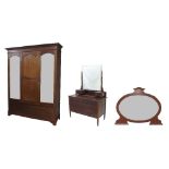 Edwardian mahogany Inlaid part bedroom suite; comprising a wardrobe with central panel flanked by