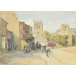 J.Edgar Mitchell (1871-1922) - "Kirkby Stephen", town high street with figures and horse-drawn