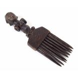 20th century Congolese (previously Gabon & Zaire) Hemba anthropomorphic comb, 9" long