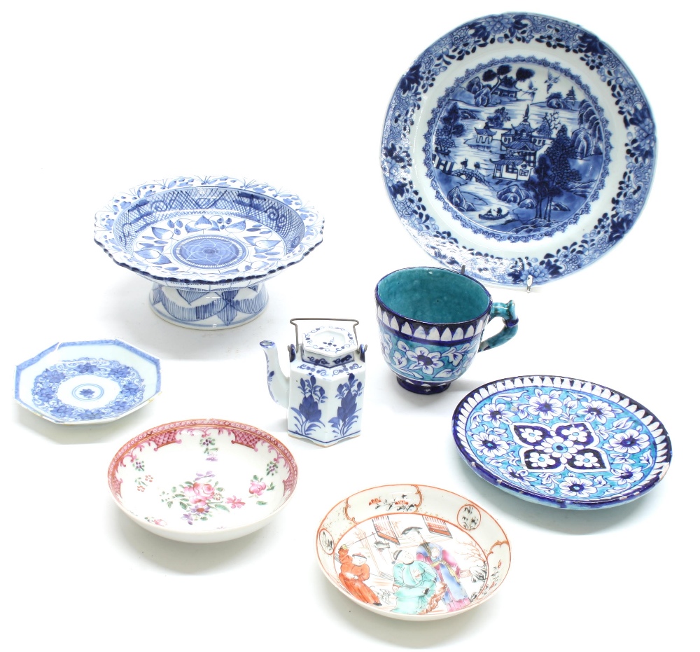 Collection of assorted Chinese porcelain and pottery, including blue and white plates, two tankards, - Image 4 of 4