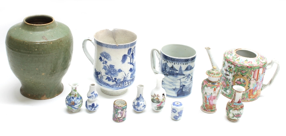 Collection of assorted Chinese porcelain and pottery, including blue and white plates, two tankards, - Image 2 of 4