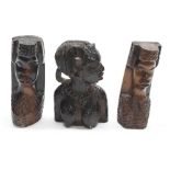 Pair of West African carved hardwood flatback busts, 5.5" high approx; together with a carved bust
