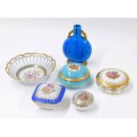 Martinroda porcelain pierced trinket box, 6.5" diameter; together with Martinroda square box and