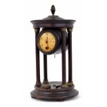 Mahogany cased portico mantel clock, surmounted by pineapple finial (pendulum and winding key), 12.