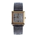 Jaeger LeCoultre 18ct square cased gentleman's wristwatch, circa 1960s, the silvered dial with Roman