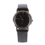 Avia 9ct gentleman's wristwatch, Birmingham 1966, circular black dial with gilt baton markers and