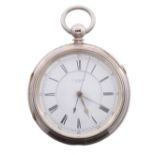 Silver fusee lever chronograph pocket watch, Chester 1883, three quarter plate movement signed R.