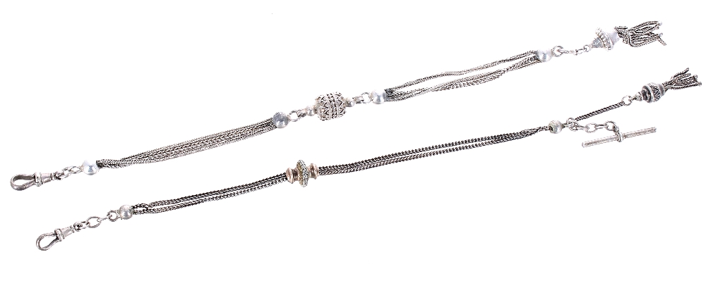 Two attractive silver Albertina watch chains, 30gm, 10.5" long (2)