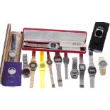 Collection of LCD digital wristwatches to include Lambda, Texas Instruments (box), Catena Moon
