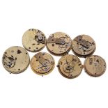 Six fusee lever pocket watch movements and a going barrel pocket watch movement by various makers,