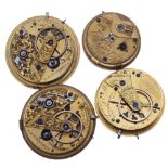Four 19th century Liverpool fusee lever movements, including two by E.S. Yates & Co, Daniels and