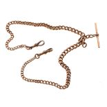 9ct graduated double curb watch Albert chain with swivel clasps and T bar, each link individually