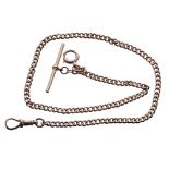 9ct rose gold curb watch Albert chain, with 9ct clasp, T-bar and loop, 13.6gm, 13.75'' approx