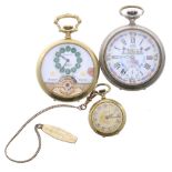 Hebdomas gilded case pocket watch in need of repair, the dial branded 'Arnex', 50mm; Nilas Swiss