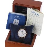 Rotary Elite 9ct gentleman's wristwatch, quartz, black leather strap, 34mm - ** with Rotary box -