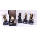 Four Seiko gold plated and stainless steel bracelet watches, quartz **all with display boxes and